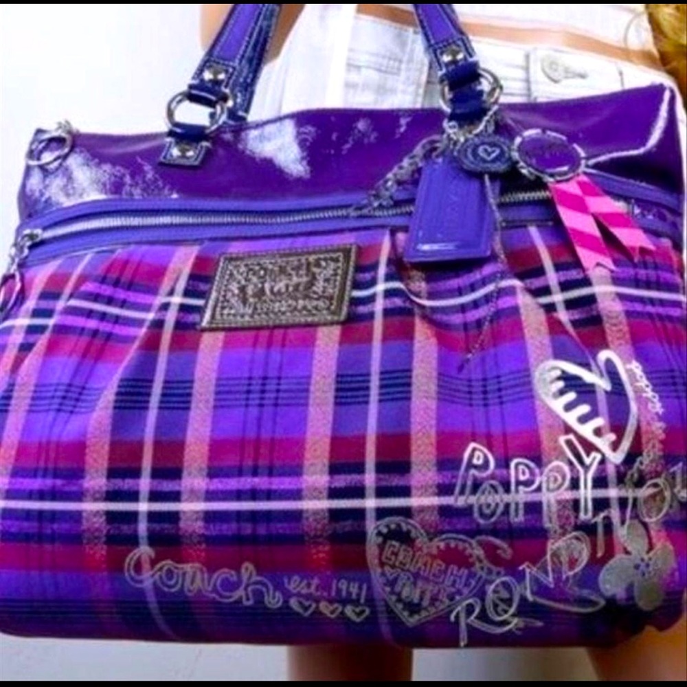 Rare! New Coach Poppy Tartan Glam Bag-Large - Picture 2 of 5